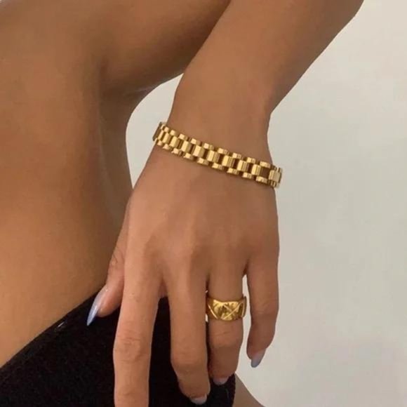NEW 18K GOLD LUXURY BANGLE HIPHOP BRACELET - Picture 1 of 6